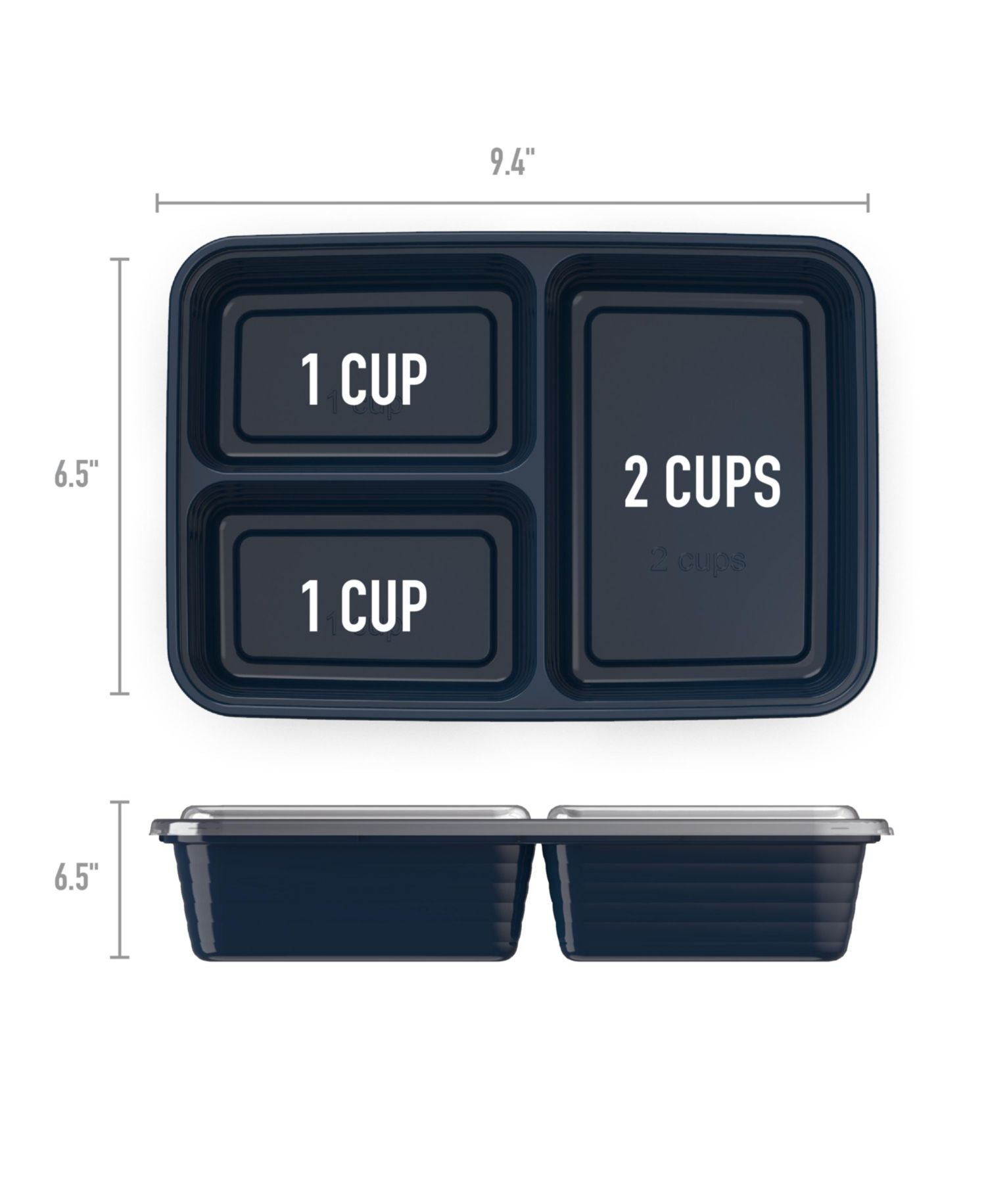 Food Prep 3-Compartment Food Storage Containers, Pack of 10