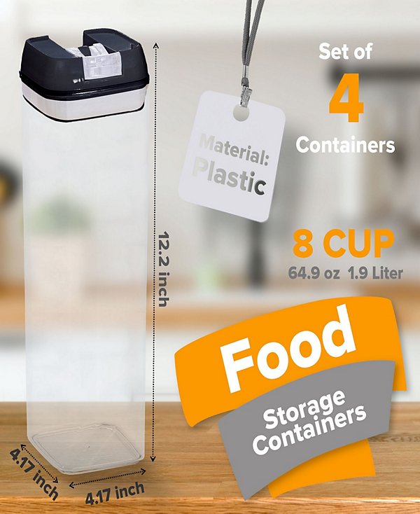 4 Piece Food Storage Containers, 1.9 Liter