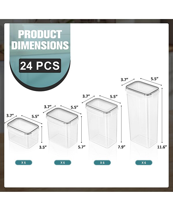 24 Pack Airtight Food Storage Containers, Labels, Marker & Measuring Spoons - Functional Dry Food Organizers for Kitchen, Pantry, and more