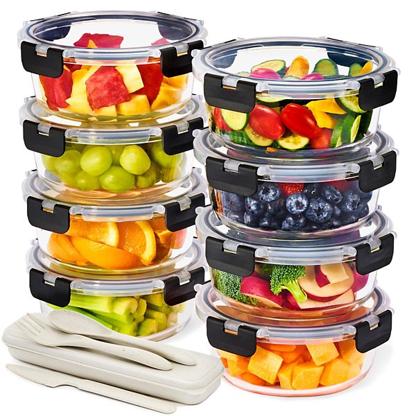 16 Piece Round (970ml/ 32.7oz/ 4cups) Glass Meal Prep Containers with Airtight Lids - Preserves Freshness, Oven Safe, durable, BPA-free