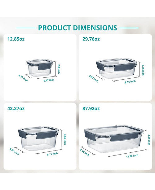 16Pc Airtight Clear Plastic Food Storage Containers with Lids - BPA Free, Keeps Food Fresh, Leak Proof, Store leftover, Meal Prep