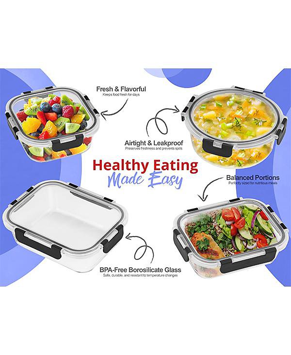 16 Piece Round (970ml/ 32.7oz/ 4cups) Glass Meal Prep Containers with Airtight Lids - Preserves Freshness, Oven Safe, durable, BPA-free